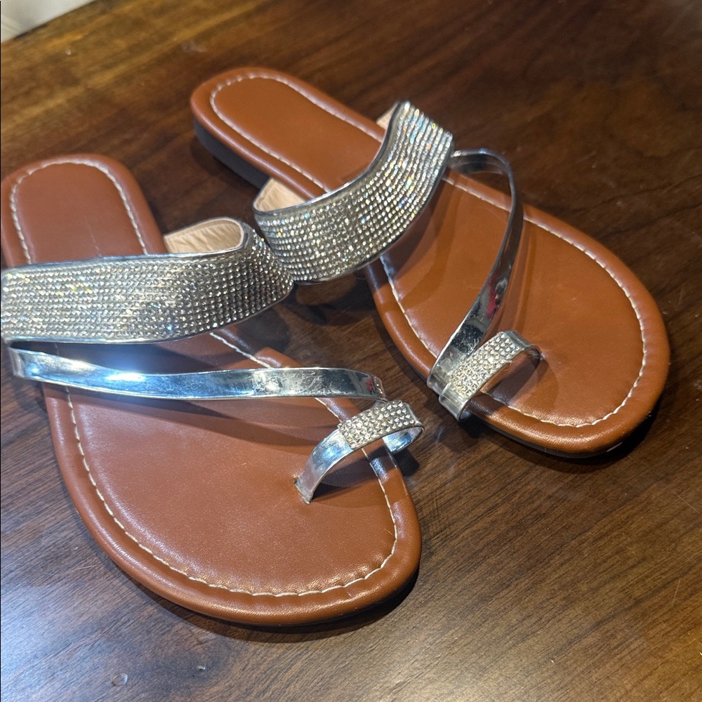 Fashion Nova Silver and Tan Sandals